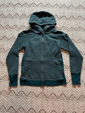 Lululemon Scuba Hoodie Classic Cotton Fleece Stripe Green Size 10 Embroidered